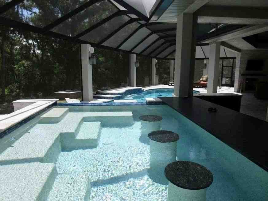 Screened pool with in-water bar seating, North Tampa custom home